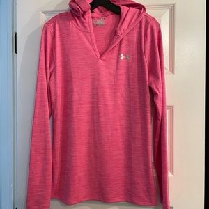 Heat Gear pink athletic running long sleeve with hood- M